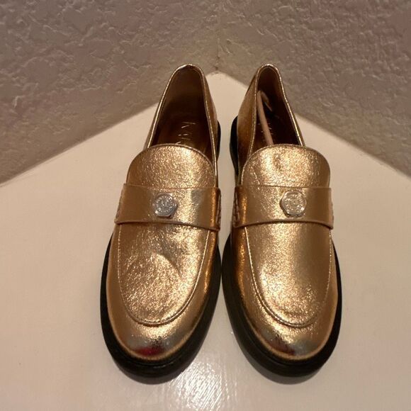 Karl Lagerfeld Women's Size 8 Rylyn Everyday Loafers Gold Metallic Slip On Shoes